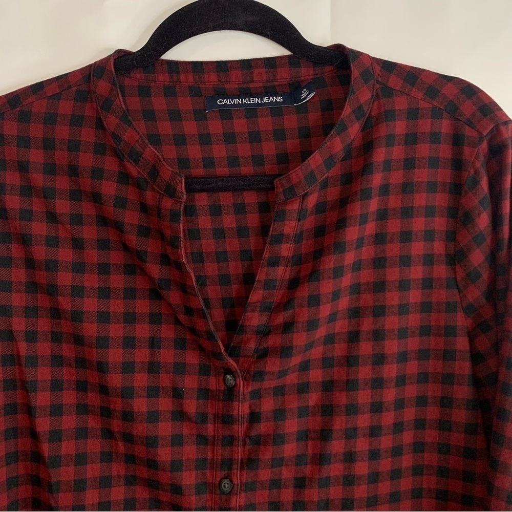 Calvin Klein Jeans Red and Black Plaid Button Down, size L - Picture 3 of 9